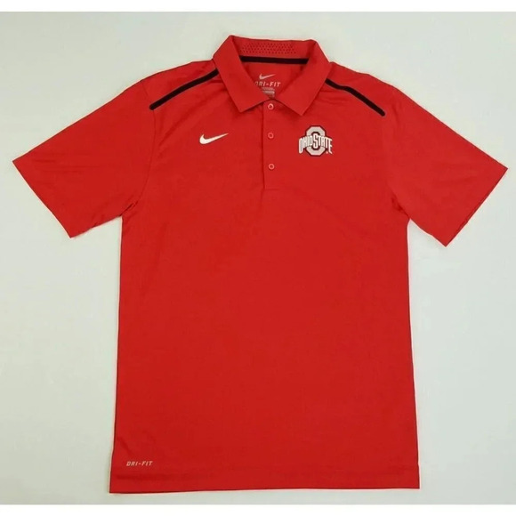 Nike Size Small Mens Dri Fit Ohio State Buckeyes Red Neck Vent Short Sleeve Polo - Picture 1 of 10